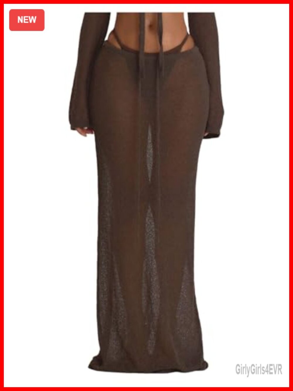 Sheer Knit Cover Up Skirt Low Rise Drawstring Waist Summer Beach
